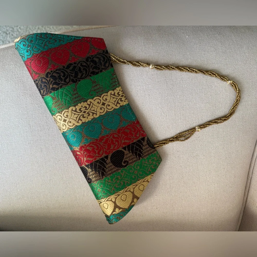 Vintage Indian Embroidered Beaded Evening Clutch Bag Boho Ethnic